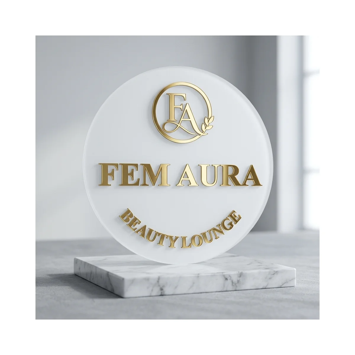 Circular business sign with gold monogram